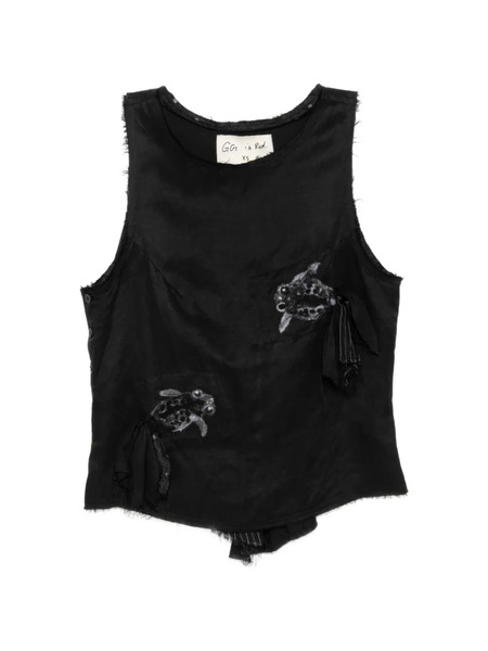 Gg In Red Embroidery Sleeveless Top - Black 