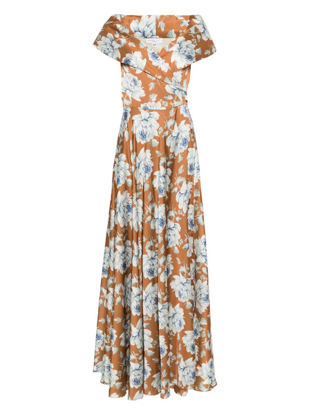  Giada Curti Off-shoulder Floral-print Dress - Brown 