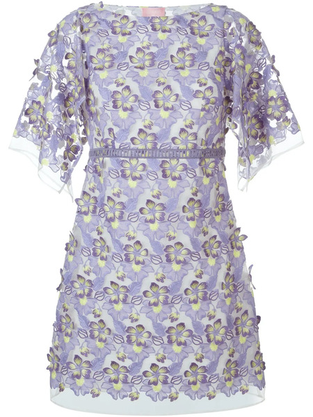  Giamba Embroidered Sheer Floral Dress - Pink 