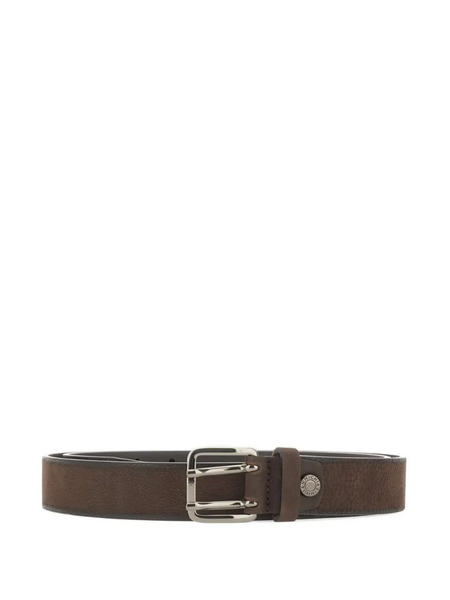  Gianni Chiarini Pebbled Double-prong Leather Belt - Brown 