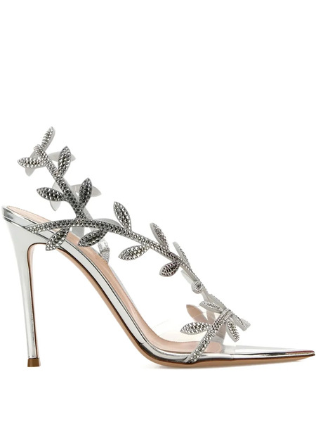  Gianvito Rossi Crystal-leaf Leather Sandals - Silver 