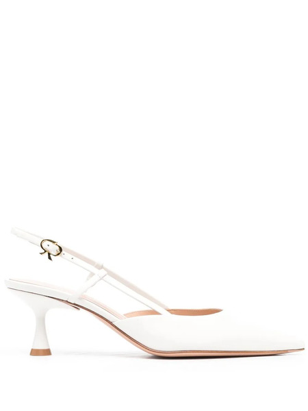  Gianvito Rossi Point Toe Slingback Leather Pumps - White 