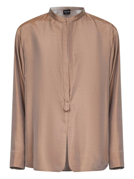  Giorgio Armani Band-collar Silk Shirt - Brown 