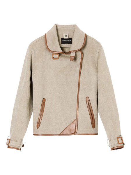  Giorgio Armani Buckled-cuff Contrast-trim Jacket - Neutrals 