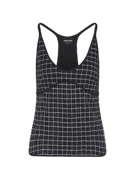  Giorgio Armani Checked Racerback Top - Black 