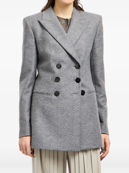  Giorgio Armani Chevron-jacquard Double-breasted Blazer - Grey 