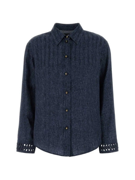  Giorgio Armani Crochet Trim Shirt - Blue 