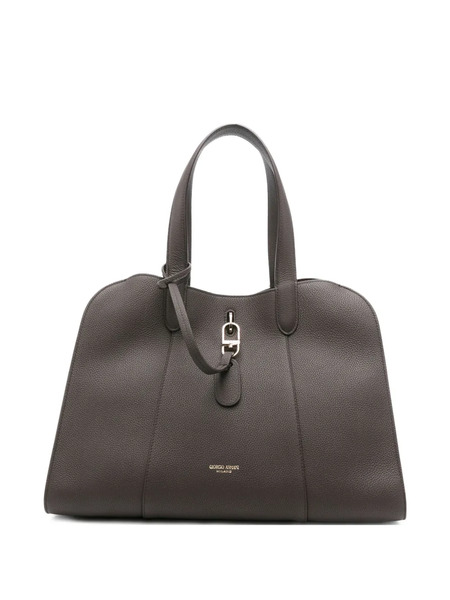  Giorgio Armani Grained Leather Clasp Tote Bag - Brown 