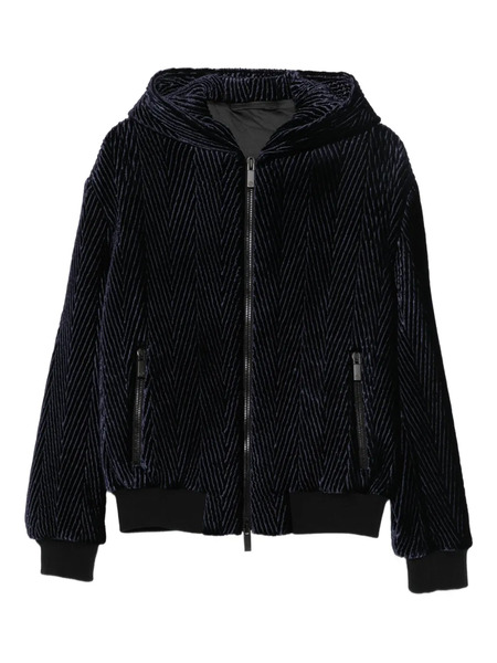  Giorgio Armani Herringbone-pattern Hooded Jacket - Blue 