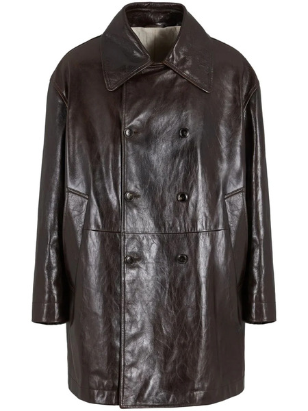  Giorgio Armani Leather Double-breasted Coat - Brown 