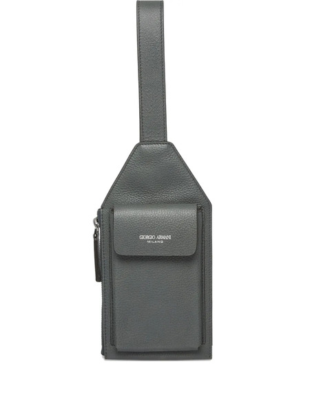  Giorgio Armani Leather Messenger Bag - Grey 
