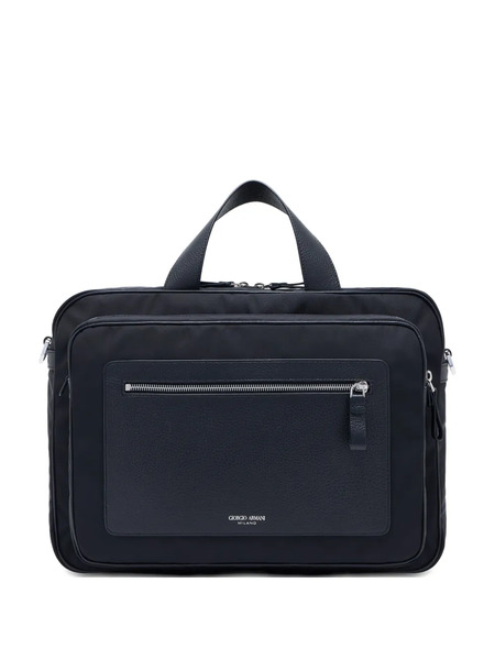  Giorgio Armani Logo-stamp Panelled Briefcase - Black 