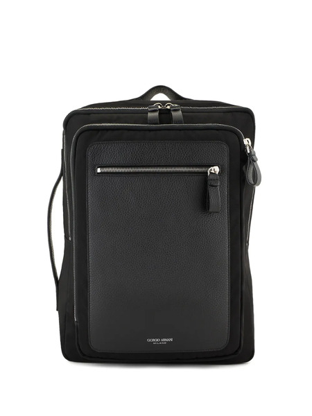  Giorgio Armani Logo-stamp Partitioned Backpack - Black 