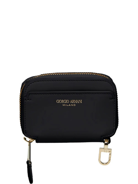  Giorgio Armani Mini Zip-around Logo-plaque Wallet - Black 