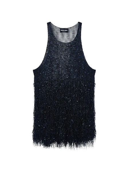  Giorgio Armani Sequin-embellished Fringed Top - Blue 