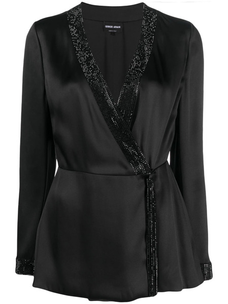  Giorgio Armani Shiret Crystal-embellished Silk Top - Black 