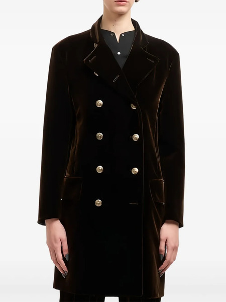  Giorgio Armani Velvet-effect Double-breasted Coat - Brown 