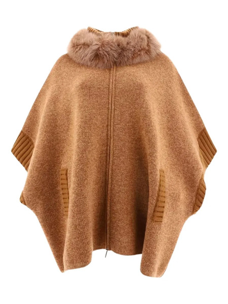 Giovi Fur-trimmed Wool Cape - Brown 