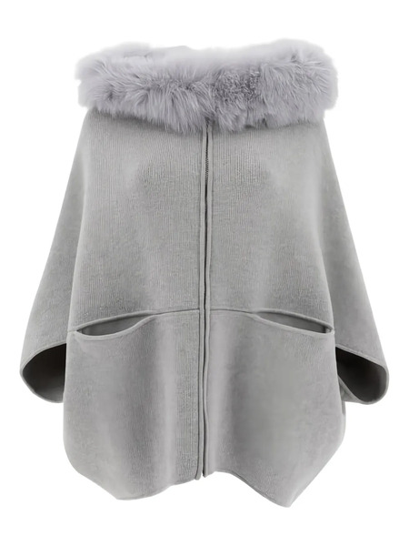  Giovi Fur-trimmed Zip-front Cape - Grey 