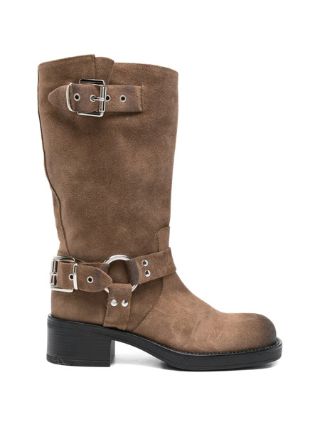  Gisel Moire Buckle-strap Boots - Brown 