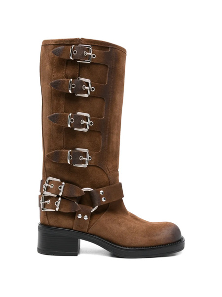  Gisel Moire Buckle-strap Boots - Brown 