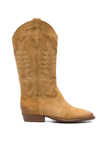  Gisel Moire Guatemala Embroidered Cowboy Boots - Brown 