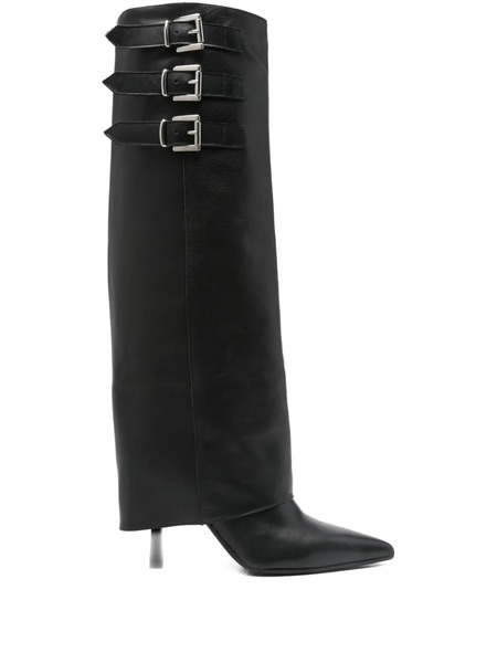  Gisel Moire 90mm Buckle-detail Calf-leather Boots - Black 