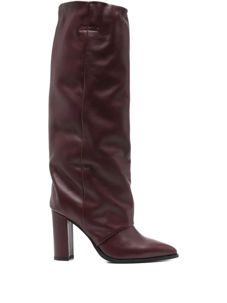  Gisel Moire 90mm Pointed Leather Boots - Red 