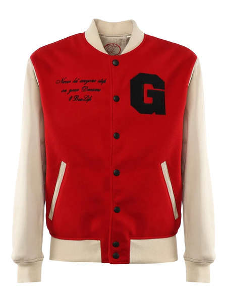  Giuliano Galiano Varsity Leather-sleeve Button Jacket - Red 