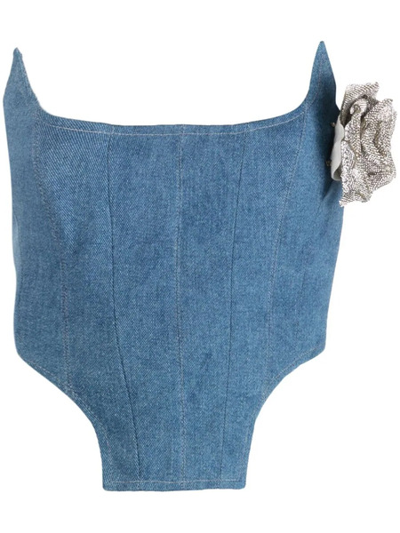  Giuseppe Di Morabito Floral-appliqué Denim Corset - Blue 