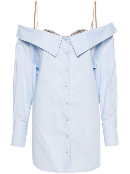  Giuseppe Di Morabito Rhinestoned V-nek Poplin Shirt - Blue 