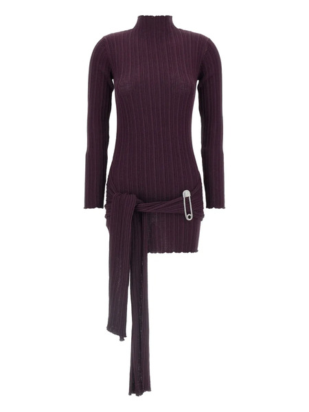 Giuseppe Di Morabito Ribbed-knit High-neck Sash Mini Dress - Purple 