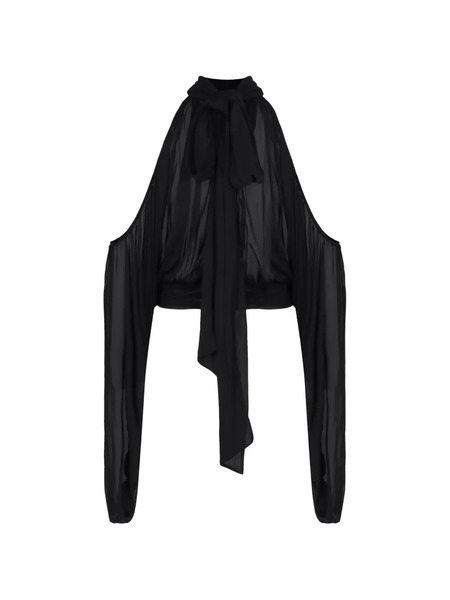 Giuseppe Di Morabito Ruched Draped Silk Blouse - Black 