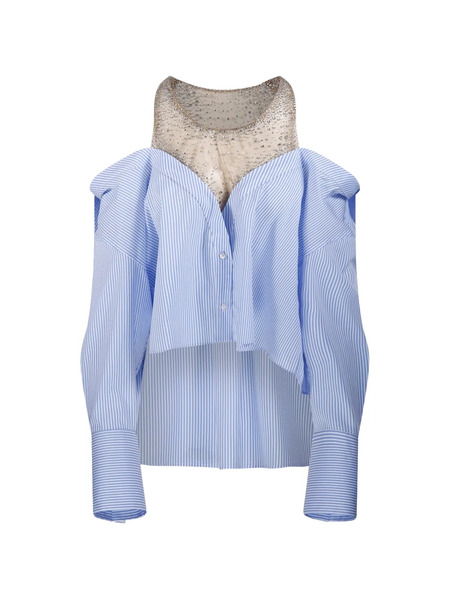  Giuseppe Di Morabito Striped Crystal-embellished Blouse - Blue 