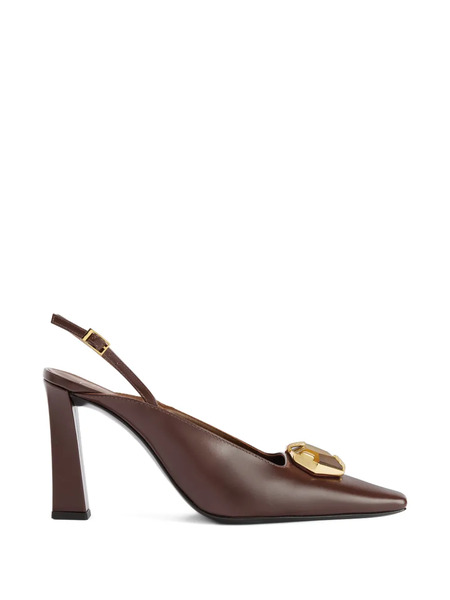  Giuseppe Zanotti Brendha Stone Square Toe Brooch Slingback Pumps - Brown 