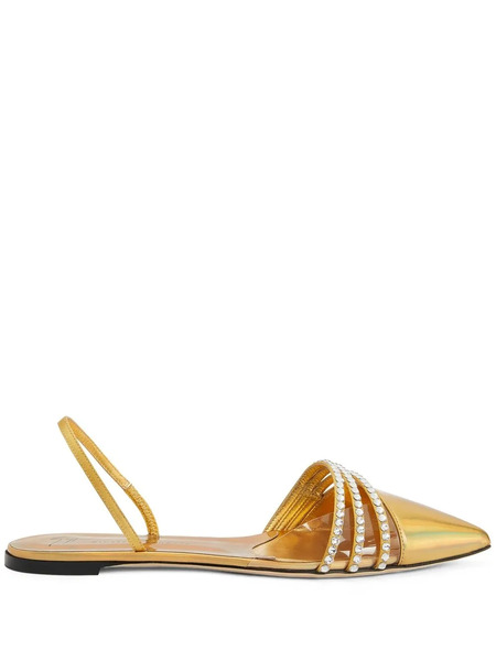  Giuseppe Zanotti Claralie Rhinestone-embellished Flat Pumps - Gold 