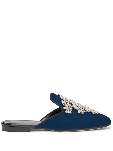  Giuseppe Zanotti Elsa Crystal Velvet Mules - Blue 