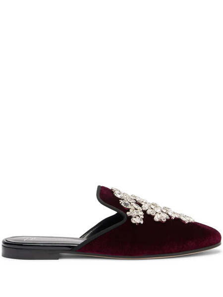  Giuseppe Zanotti Elsa Crystal Velvet Mules - Red 