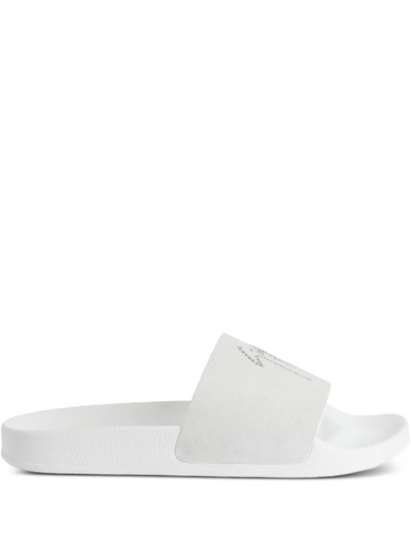  Giuseppe Zanotti Embellished Leather Slides - White 