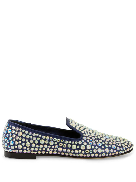  Giuseppe Zanotti Evangeline Rhinestone-embellished Suede Loafers - Blue 