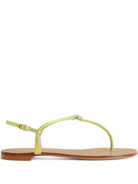  Giuseppe Zanotti Hollie Crystal Leather Flip Flops - Yellow 