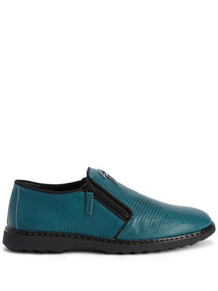  Giuseppe Zanotti Snake-skin Effect Leather Loafers - Blue 