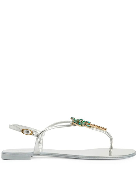  Giuseppe Zanotti Venice Beach Leather Flat Sandals - Silver 