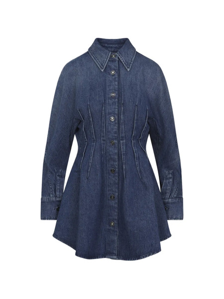  Givenchy Buttoned Collared Denim Mini Dress - Blue 
