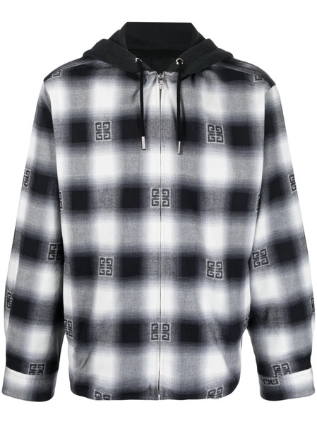  Givenchy Check-pattern Oversize Hooded Shirt Jacket - Black 