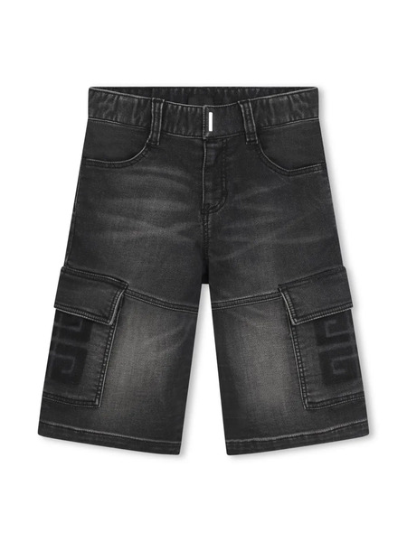  Givenchy Kids 4g-motif Denim Cargo Shorts - Black 
