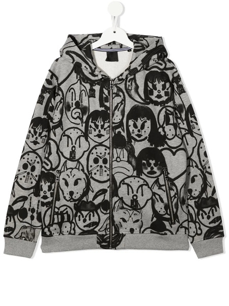  Givenchy Kids Graphic Print Zipped Hoodie - Grey 