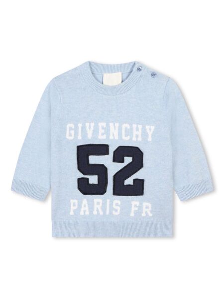  Givenchy Kids Intarsia Knit-logo Crew-neck Jumper - Blue 