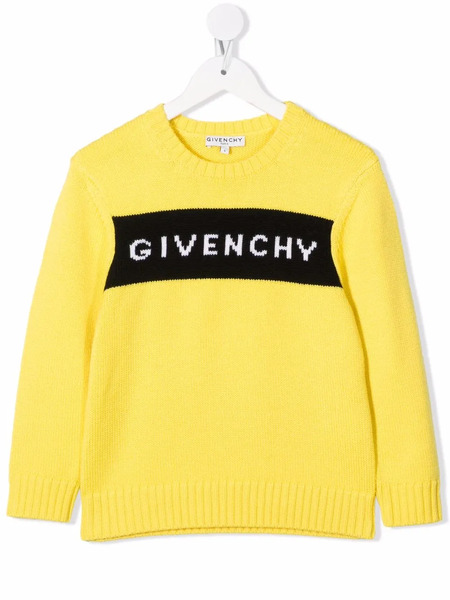  Givenchy Kids Intarsia-logo Crewneck Sweater - Yellow 