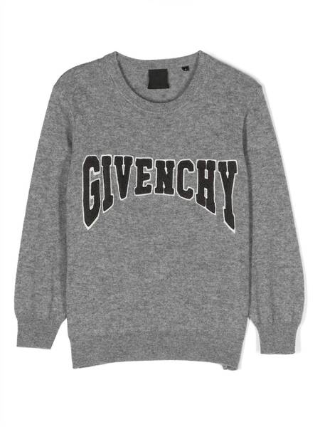  Givenchy Kids Logo-appliqué Marl-knit Jumper - Grey 